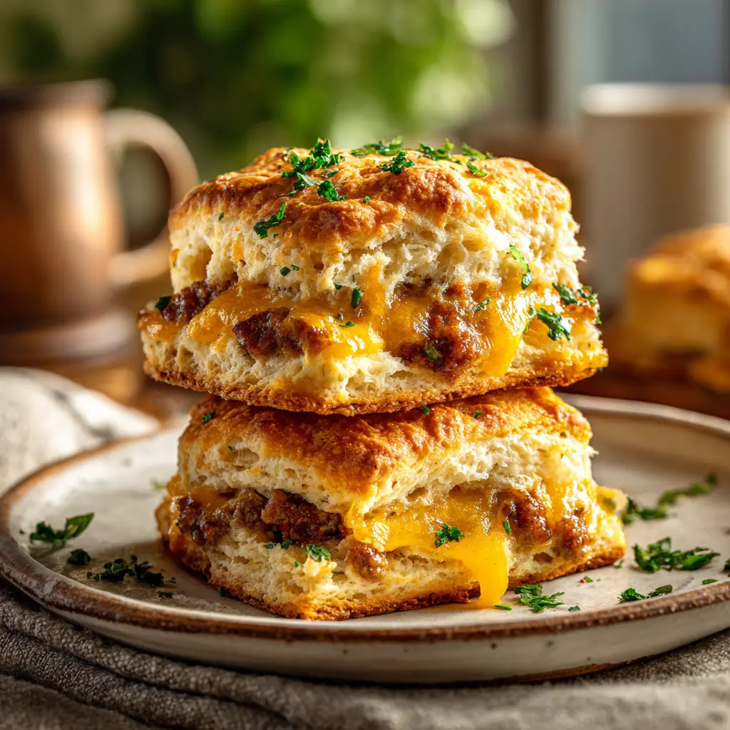 Sausage Cheese Butter Swim Biscuits with Sharp Cheddar