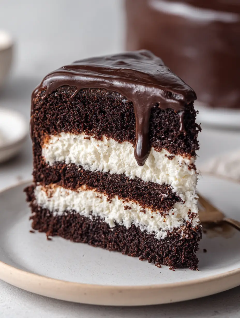 Ding Dong Cake with Marshmallow Filling and Dark Chocolate Ganache