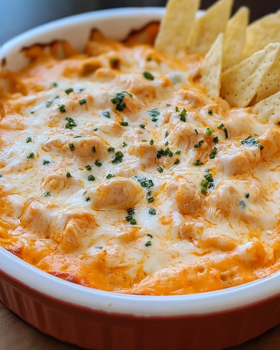 Buffalo Chicken Dip with Bubbly Cheddar and Tangy Buffalo Sauce