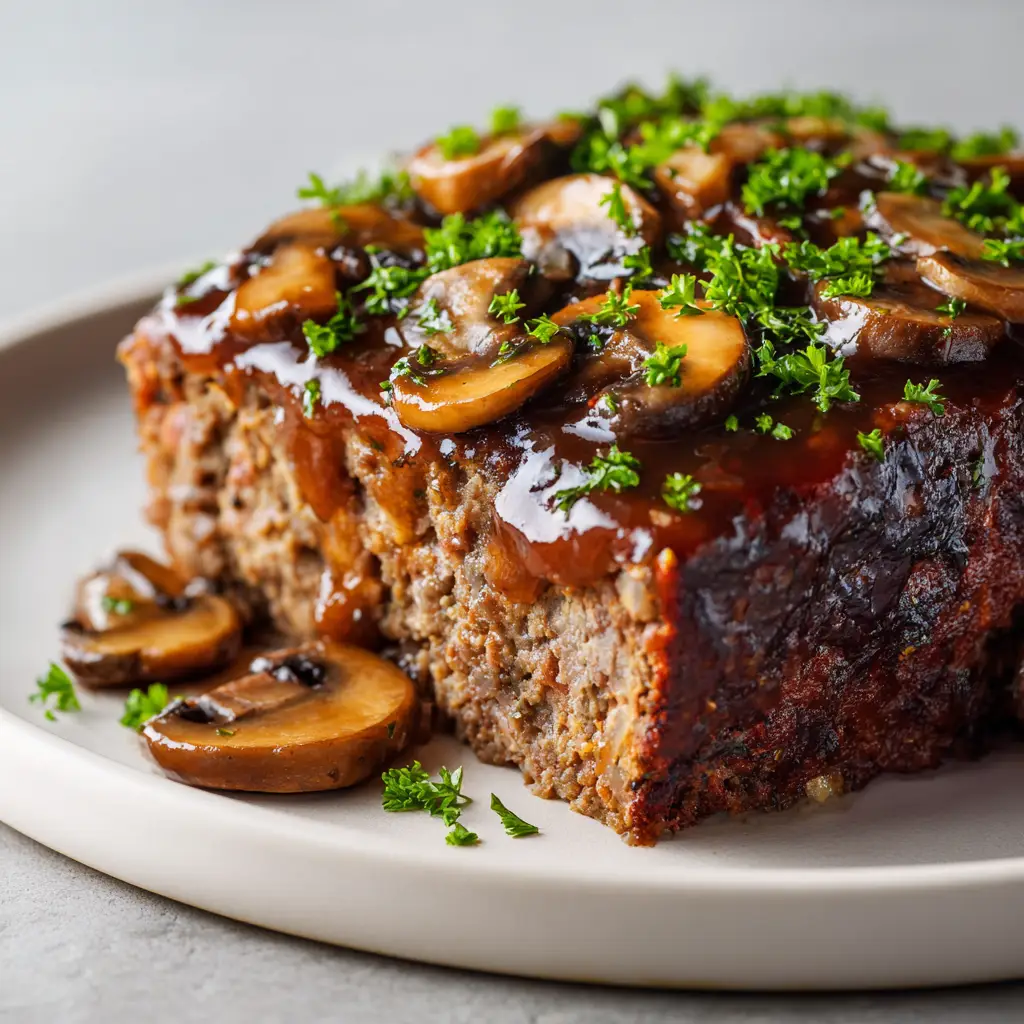 Baked Meatloaf with Mushroom Gravy