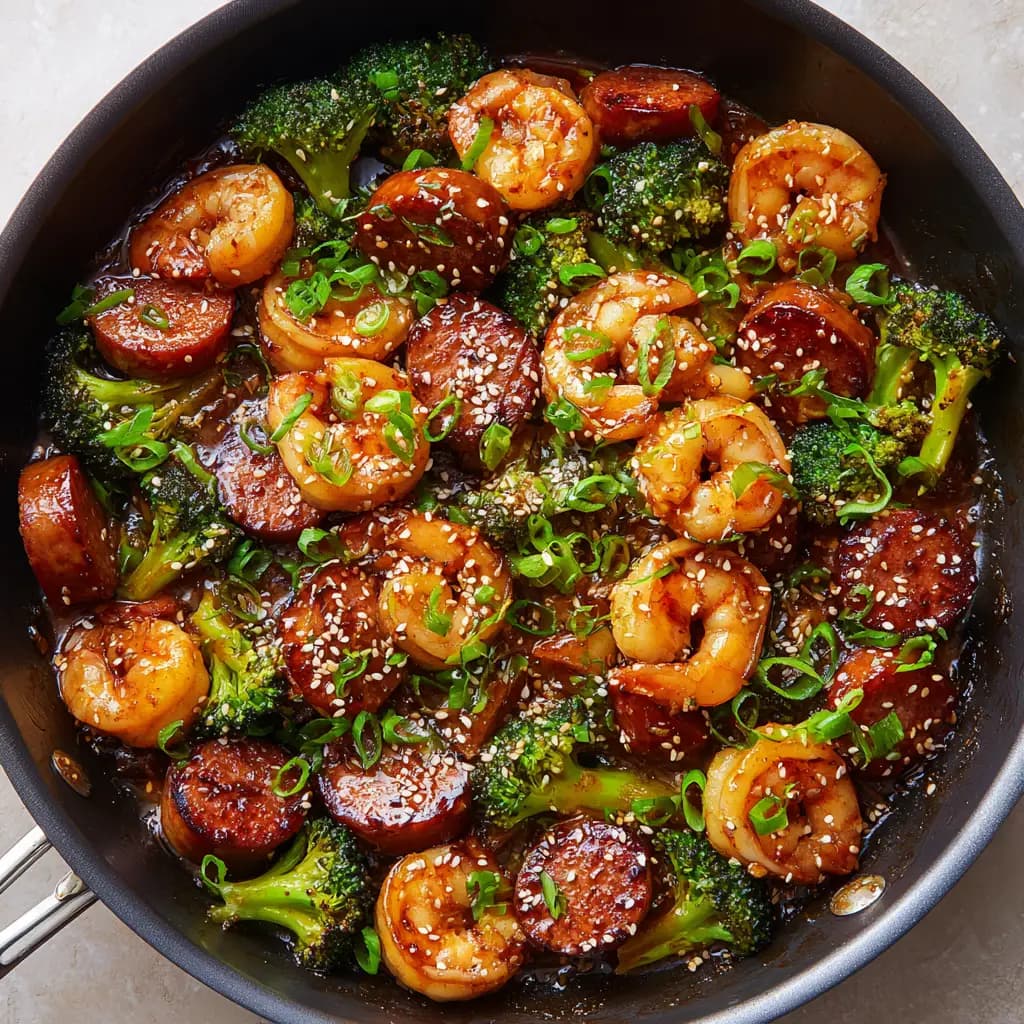 Honey Garlic Shrimp and Sausage Skillet with Broccoli