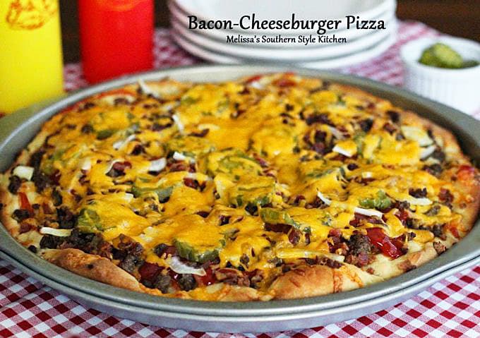 Bacon Cheeseburger Pizza with Cheddar and Pickles