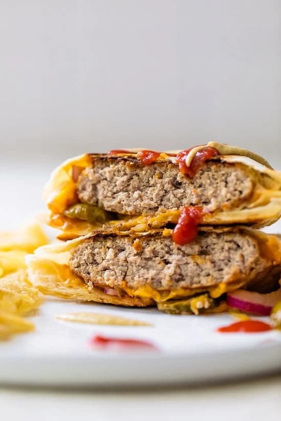 Cheeseburger Crunch Wrap with Turkey and Pickles