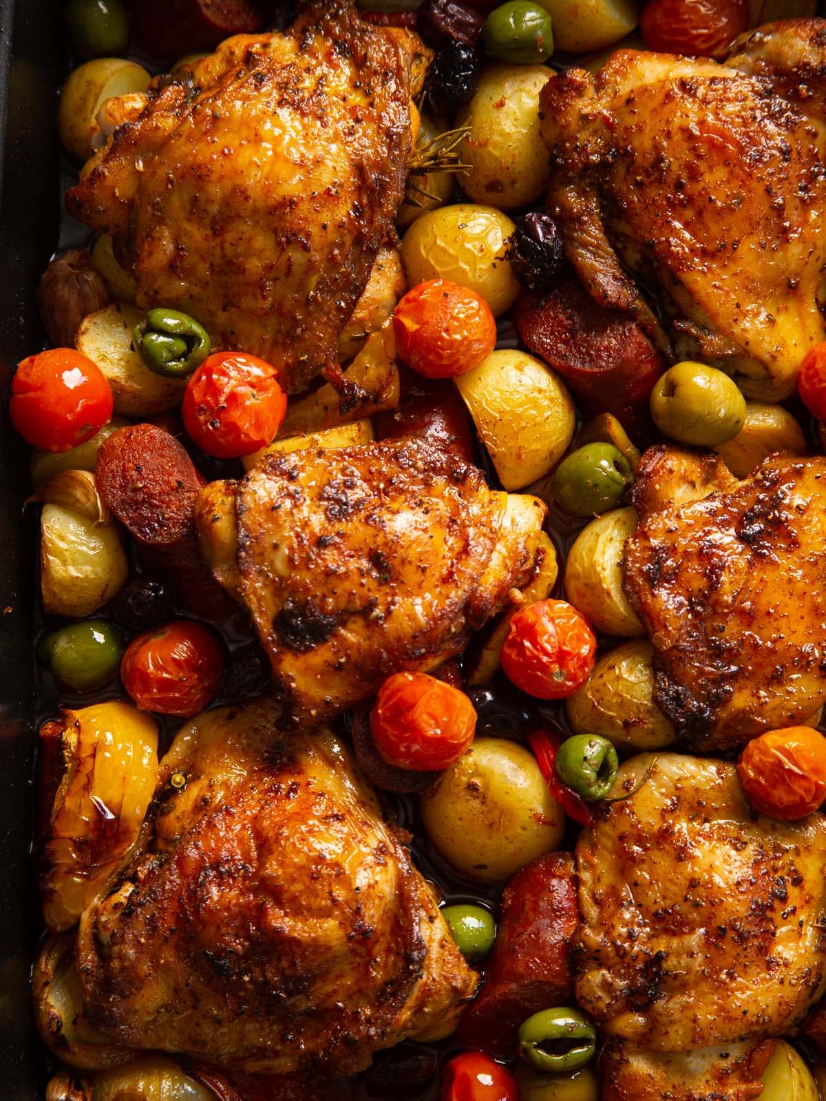 Spanish Chicken Tray Bake with Chorizo and Potatoes