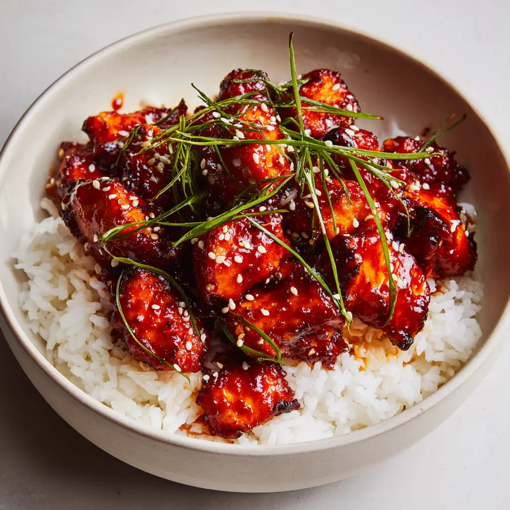 Gochujang Chicken with Sesame Seeds and Scallions