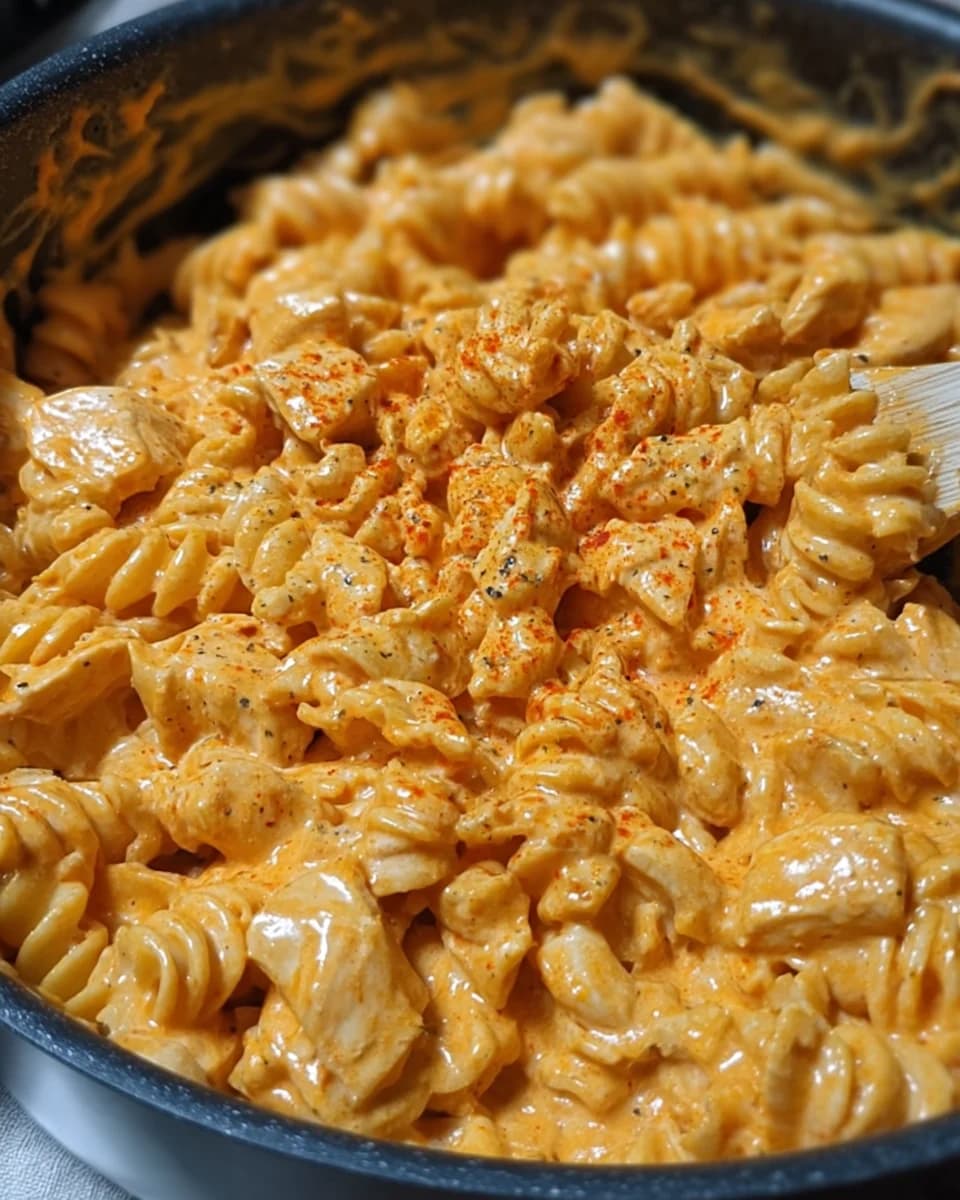 One-Pot Creamy Spicy Buffalo Chicken Pasta with Three Cheeses