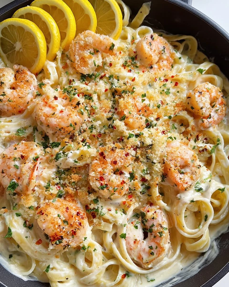 Shrimp Alfredo with Garlic Parmesan Asiago Sauce and Toasted Panko