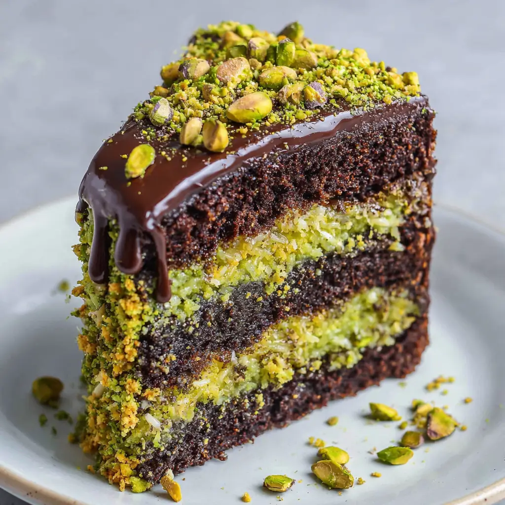 Dubai Chocolate Pistachio Cake with Toasted Kunafa Crunch