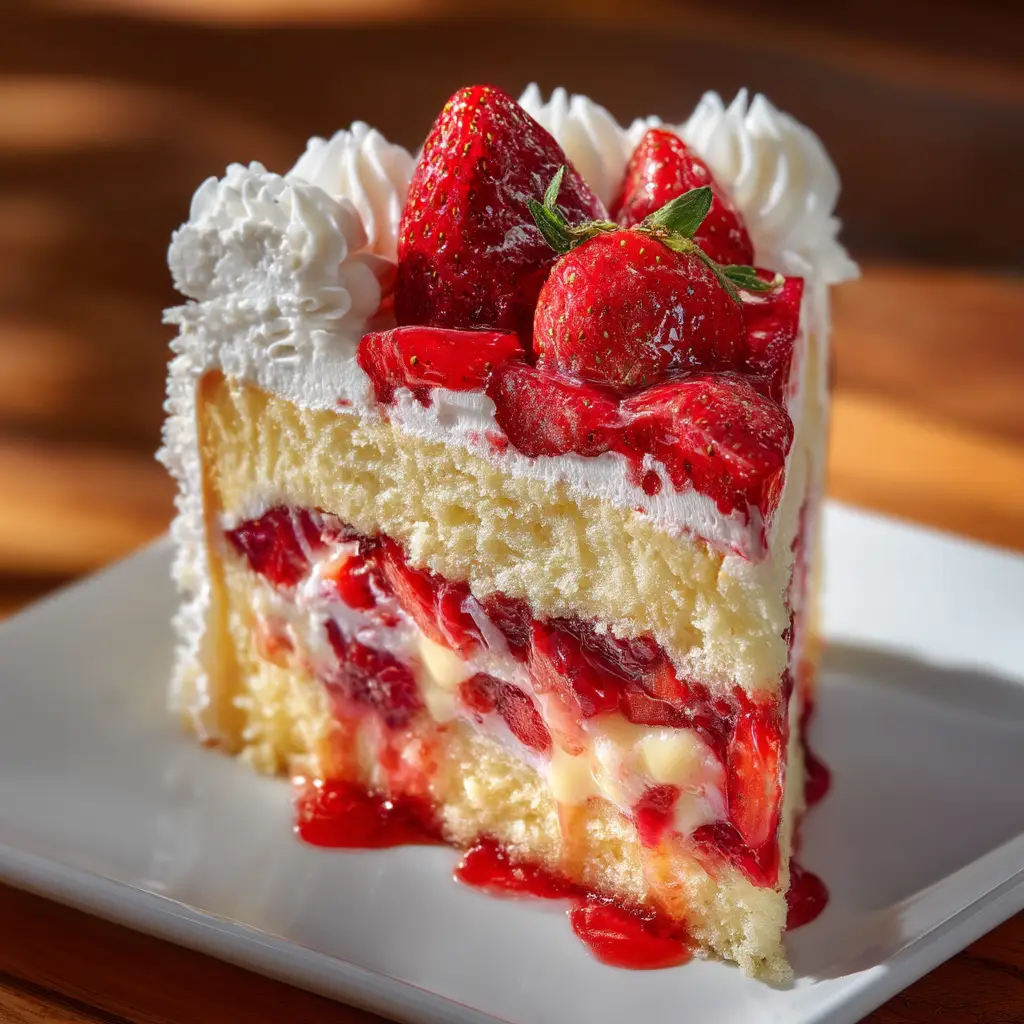 Strawberry Custard Cake with Vanilla Sponge and Fresh Strawberries