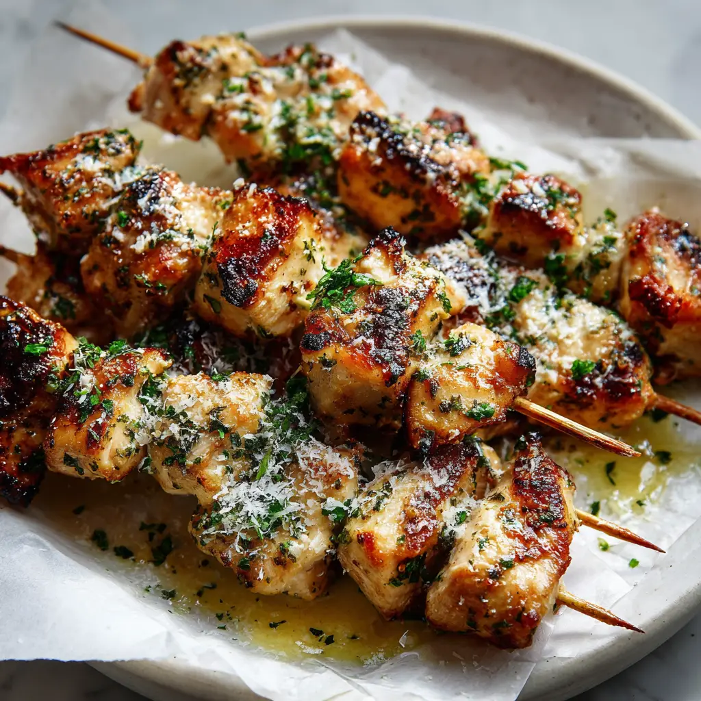 Air Fryer Garlic Parmesan Chicken Skewers